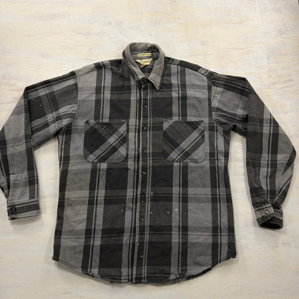 St. John's Bay Flannel Shirt Big Mac LT Tall Plaid Heavy Cotton Grey Black Men